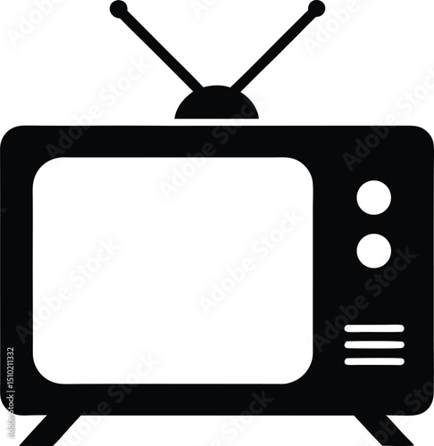 Old tv black and white silhouette, television silhouette vector, tv icon symbol. vector illustration