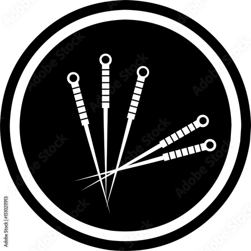 Acupuncture needle therapy traditional chinese medicine logo icon illustration with black color background.