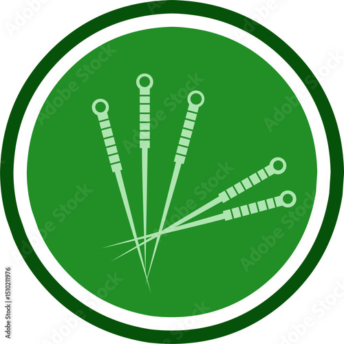Acupuncture needle therapy traditional chinese medicine logo icon illustration with green color background.