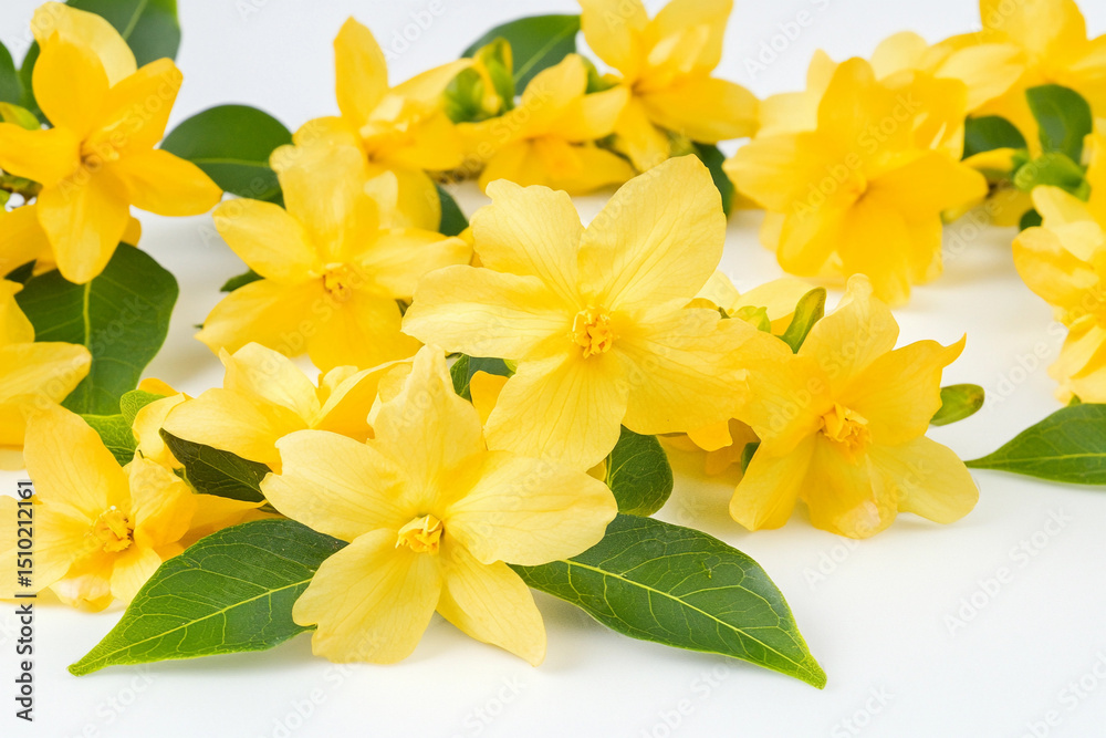 Obraz premium Close up of vibrant yellow flowers and green leaves Generative AI