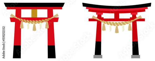 神社の鳥居イラストアイコンしめ縄