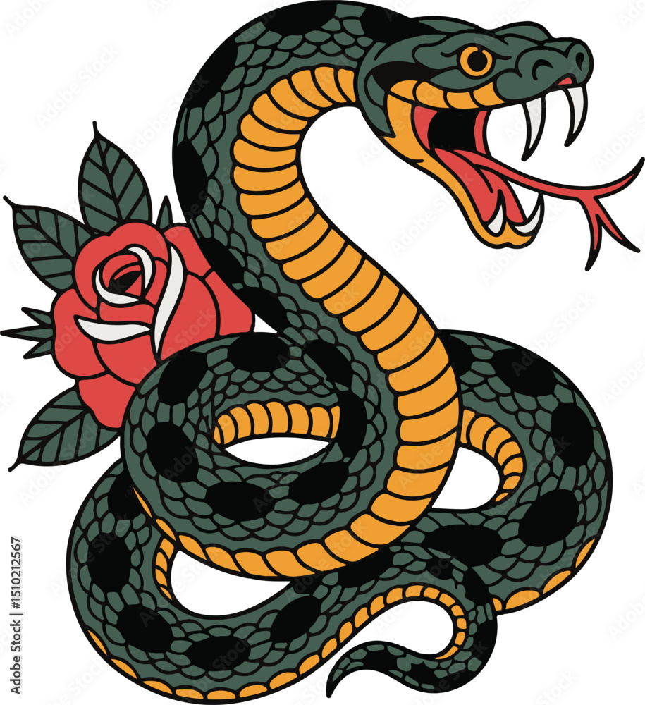 Fototapeta premium Snake with Rose Tattoo