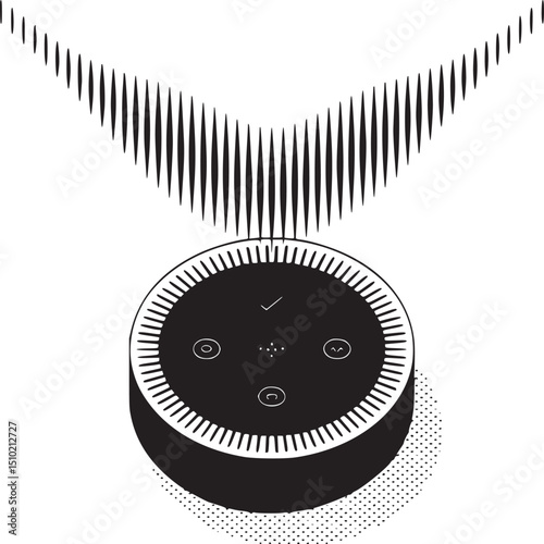 Isometric illustration of a smart speaker with sound wave graphic above