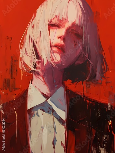 Anime character with white hair and red face portrait