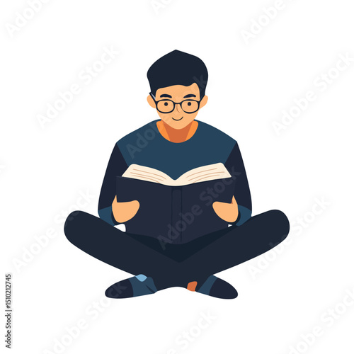 Reading Book 2D flat vector illustration, isolated on a white background.