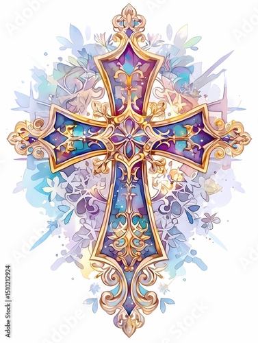 Intricately designed cross floral motifs ornate detailing