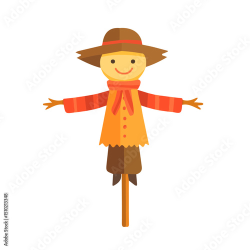 Scarecrow 2D flat vector illustration, isolated on a white background.