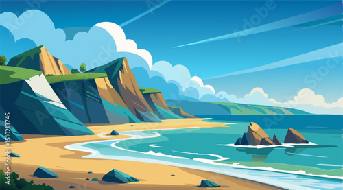 Stunning Coastal Cliffs Beach Landscape Illustration