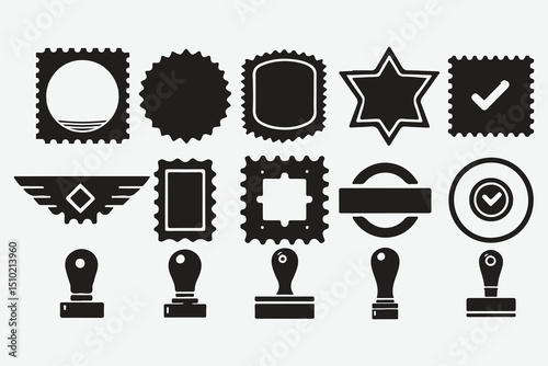 set of black labels. collection of blank/empty grungy rubber stamps - vintage postage stamps, grunge promo badges or backgrounds for logo designs