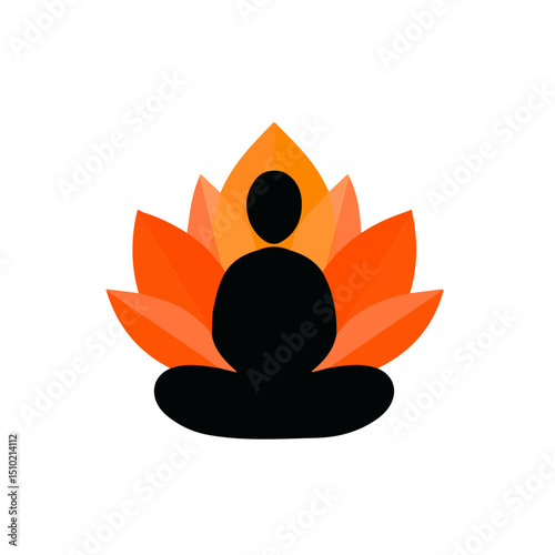 2D flat vector illustration of Lotus Position, isolated on a white background.
