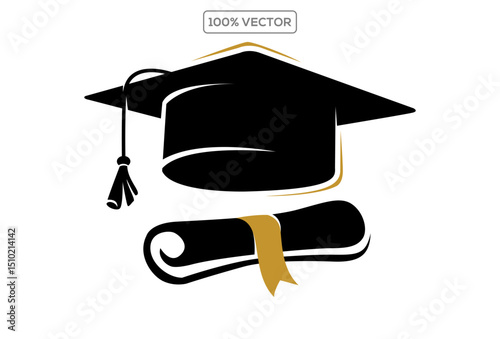 Traditional Graduation Hat isolated on transparent background. Congrats Graduates concept. Graduation cap or Mortarboard icon symbol. Flat vector