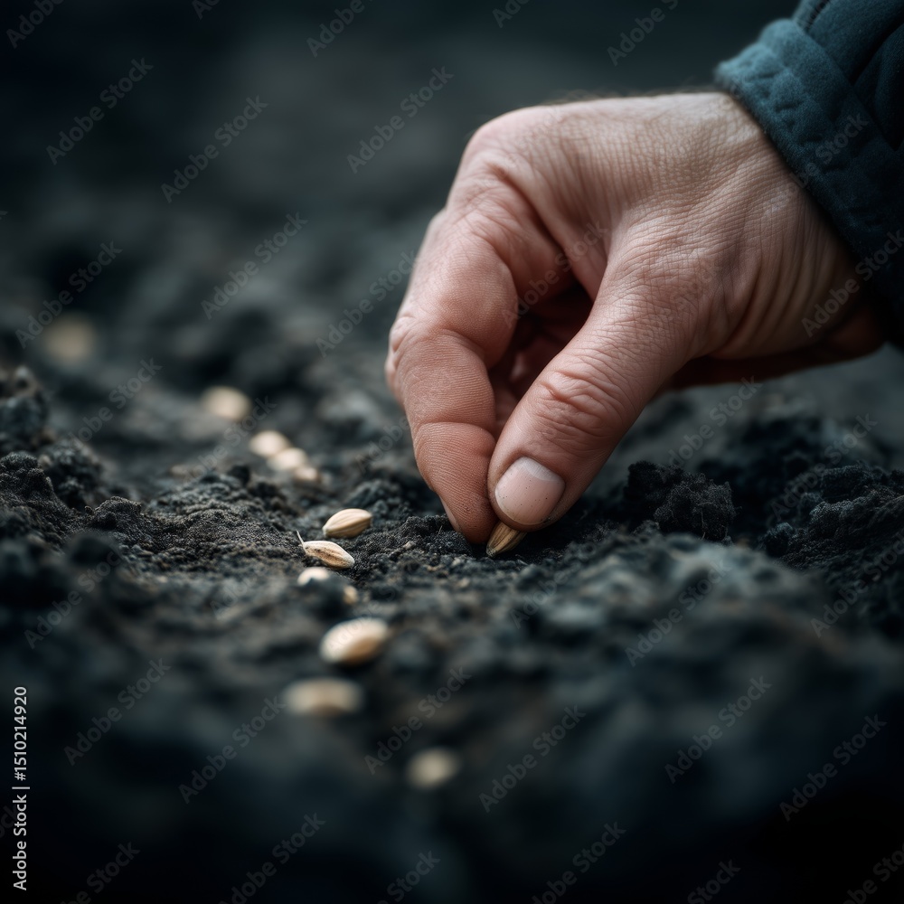 Sowing seeds in the soil.
The human hand carefully sows the seeds into the prepared furrows. The image reflects the work of agronomists and the beginning of the life cycle of crops. Sowing seeds in the soil.
The human hand carefully sows the seeds into the prepared furrows. The image reflects the work of agronomists and the beginning of the life cycle of crops.