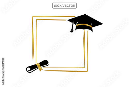 square Traditional Graduation Hat with frame isolated on transparent background. Congrats Graduates concept.