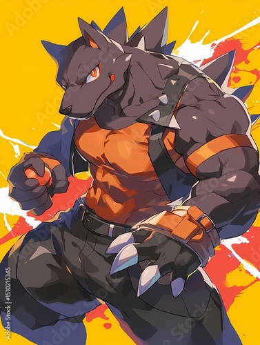 Muscular fantasy creature vibrant background illustration