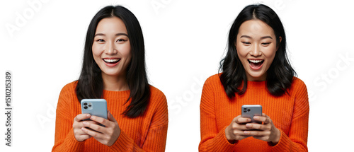Happy Woman Using Phone Receiving Good News and Smiling