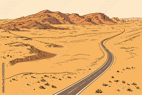 Desert Highway Winding Through Sandy Landscape