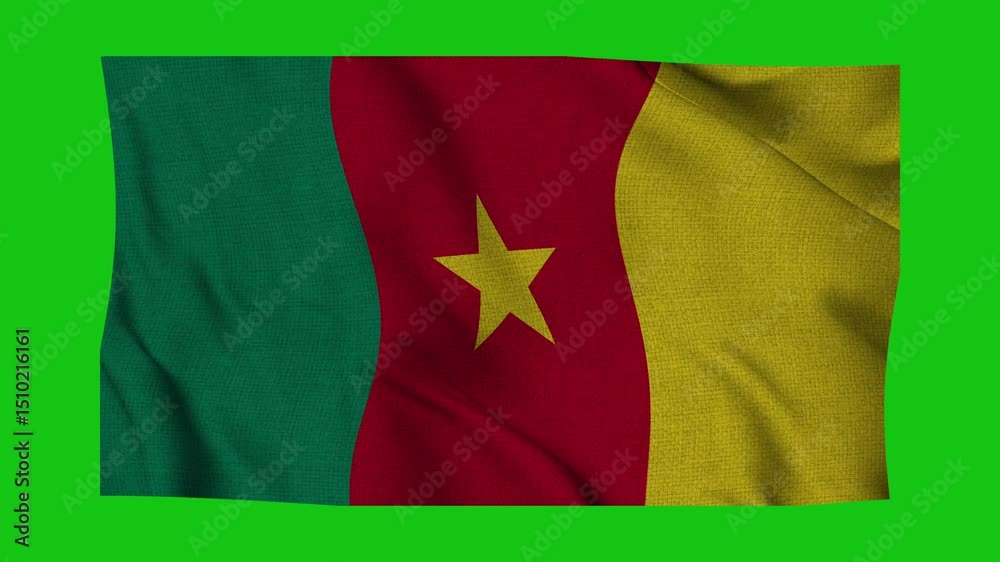 Cameroon flag animation on green screen background seamless loop. 4K	