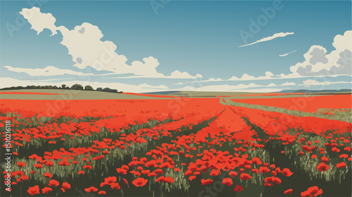 Vibrant Red Poppy Field Landscape, Sunny Day