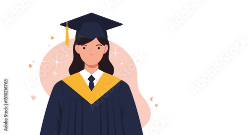Young woman in graduation cap and gown standing proudly  