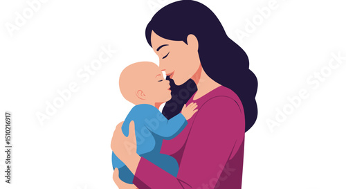 Mother embracing baby with affection in an illustrated style  
