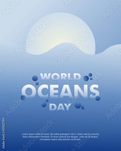 Elegant World Oceans Day vector with sun over ocean waves. Ideal for climate action and water preservation campaigns.