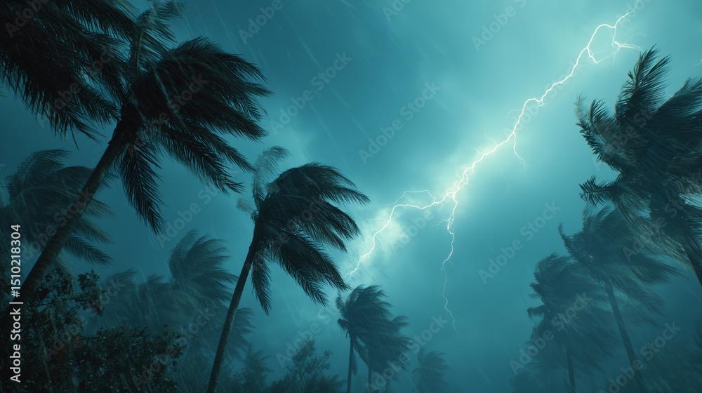 Obraz premium Strong Tropical Winds in Night Storm