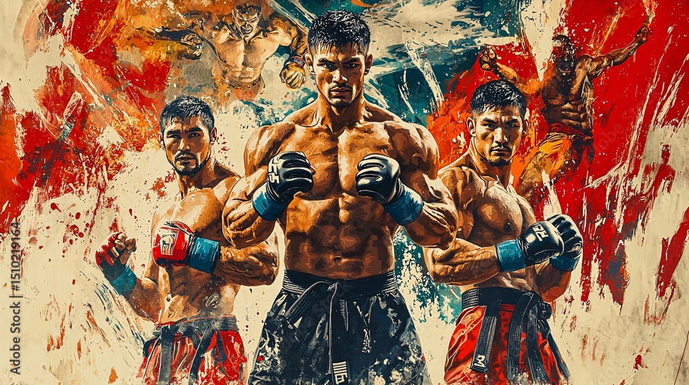 Fototapeta premium Intense Martial Arts Training with Strong Fighters in Dynamic Action