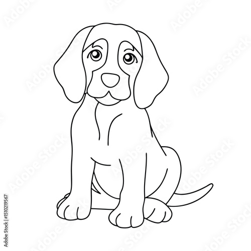 Adorable beagle puppy line art illustration sitting