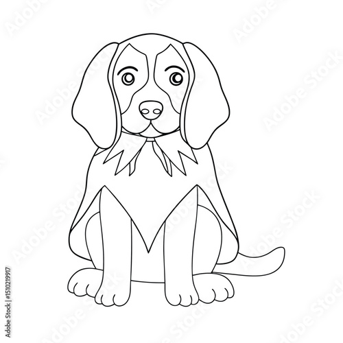 Adorable beagle puppy in a cape line art illustration