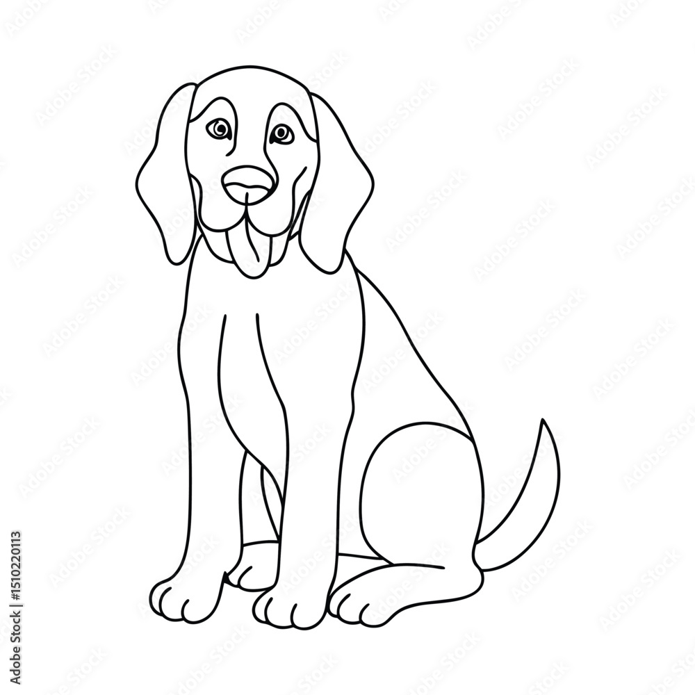 Fototapeta premium Adorable beagle dog line art illustration sitting
