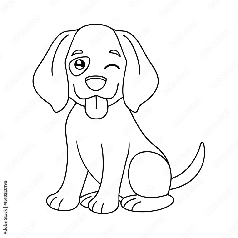 Fototapeta premium Adorable cartoon puppy dog line art illustration winking
