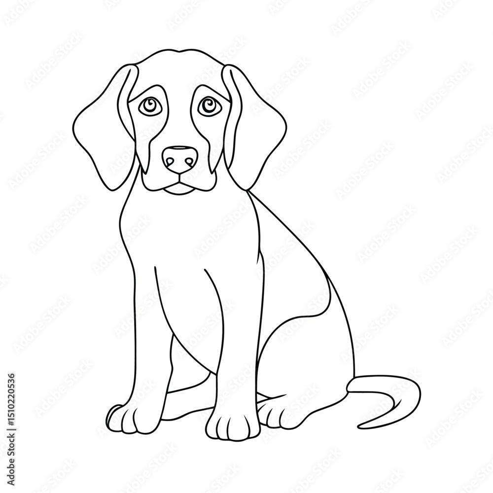 Fototapeta premium Adorable beagle puppy line art illustration sitting