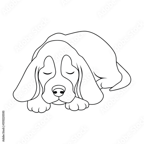 Adorable beagle puppy sleeping line art illustration