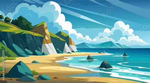Serene Coastal Cliffs Landscape Illustration