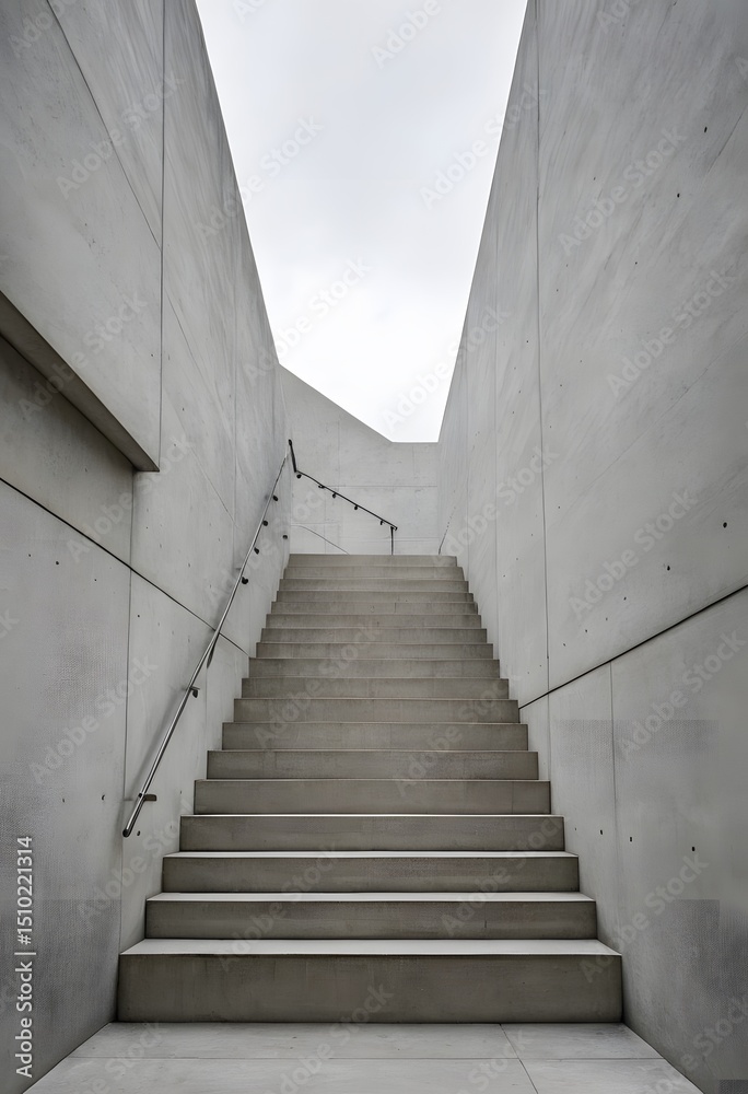 Fototapeta premium Modern concrete building with geometric design and large staircases. Ideal for themes related to architecture, urban development