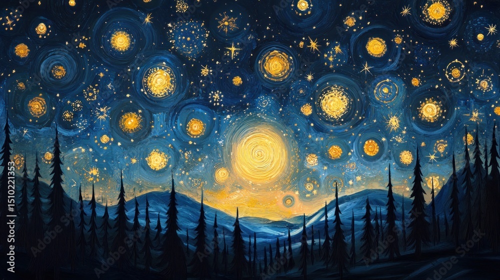 Obraz premium Starry night forest landscape