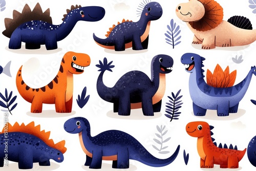 Dinosaurs on a white background. Generative AI