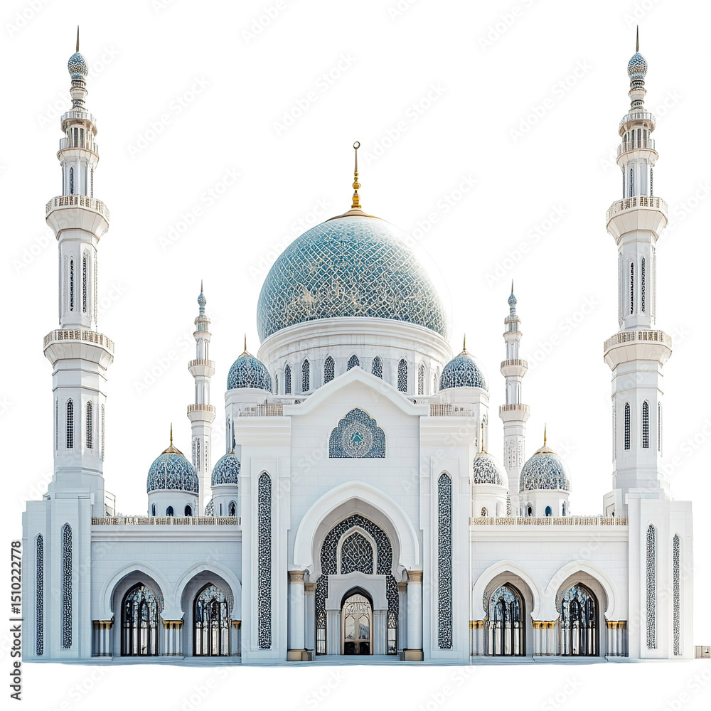 Fototapeta premium Front view of the King Faisal Mosque in Sharjah isolated on a white transparent background