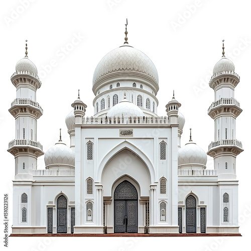 Front view of the Masjid Jamek isolated on a white transparent background