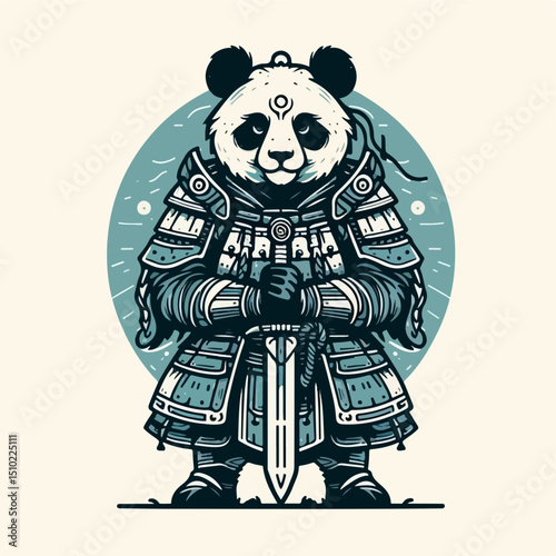 Panda Warrior: A formidable panda warrior stands poised, adorned in ancient armor, a symbol of strength, courage, and the harmony between nature and martial prowess. 