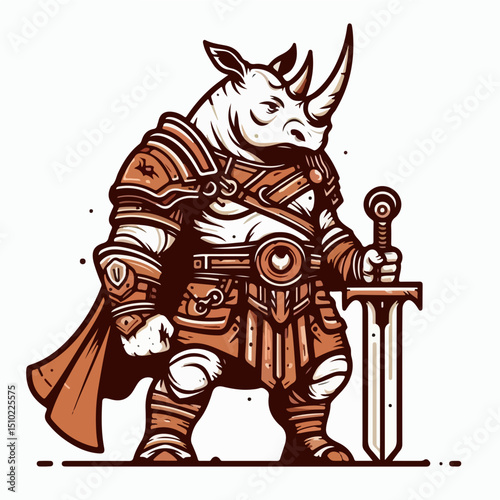 Rhino Warrior: An illustrated rhino stands proudly, adorned in battle armor, ready to face any challenge.
