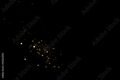 Golden blurred bokeh lights on black background. Glitter sparkle stars for celebrate. Overlay for your design