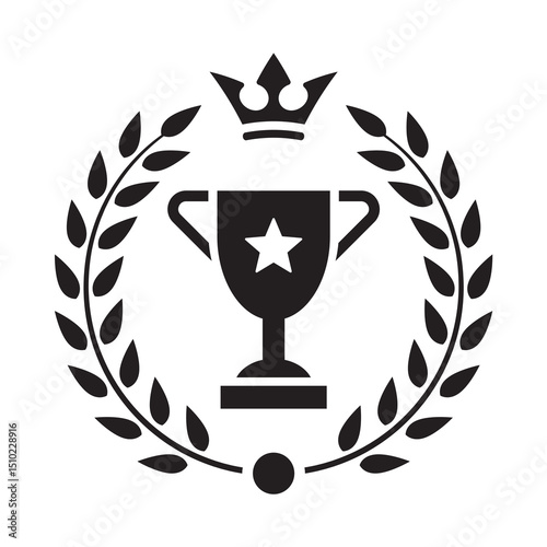 Bold Trophy Cup with Smaller Trophy and Laurel Graphic. Sports Award Design