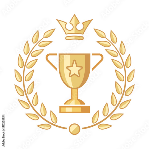 Realistic Golden Trophy with Gold Laurel Wreath
