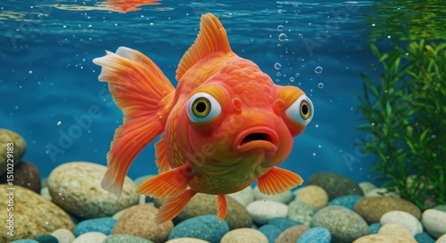 Astonishing 3D Render of a Curious Goldfish in an Aquarium Setting