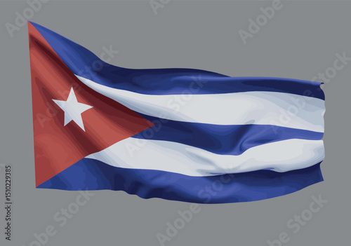 Waving flag of the Republic of Cuba. Vector.