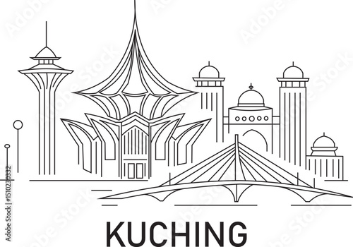 Kuching City Line Draw Simple Minimalist