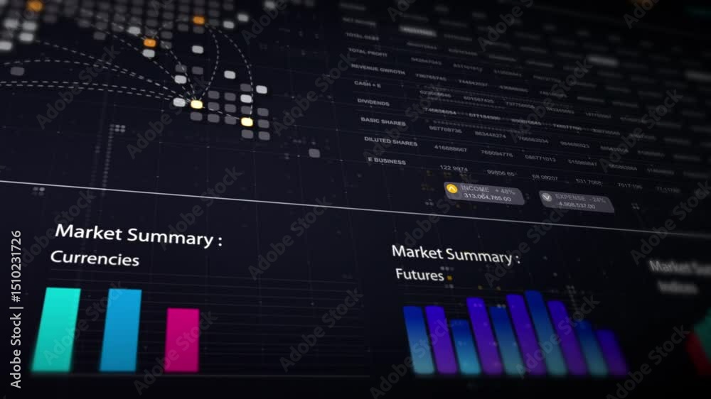 Dynamic data visuals for business info graphics, animated charts, and data-driven insights for a business meeting mock-up. Explore the world of trading, stock exchanges, and crypto