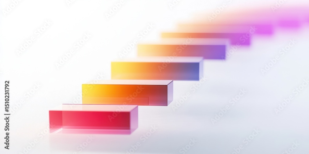 Obraz premium Ascending to Progress: A conceptual image depicting a staircase of achievement, each step a vibrant, colorful platform leading toward an unseen goal.