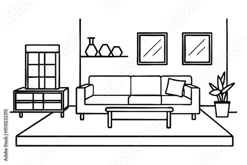 Modern living room interior design, vector illustration